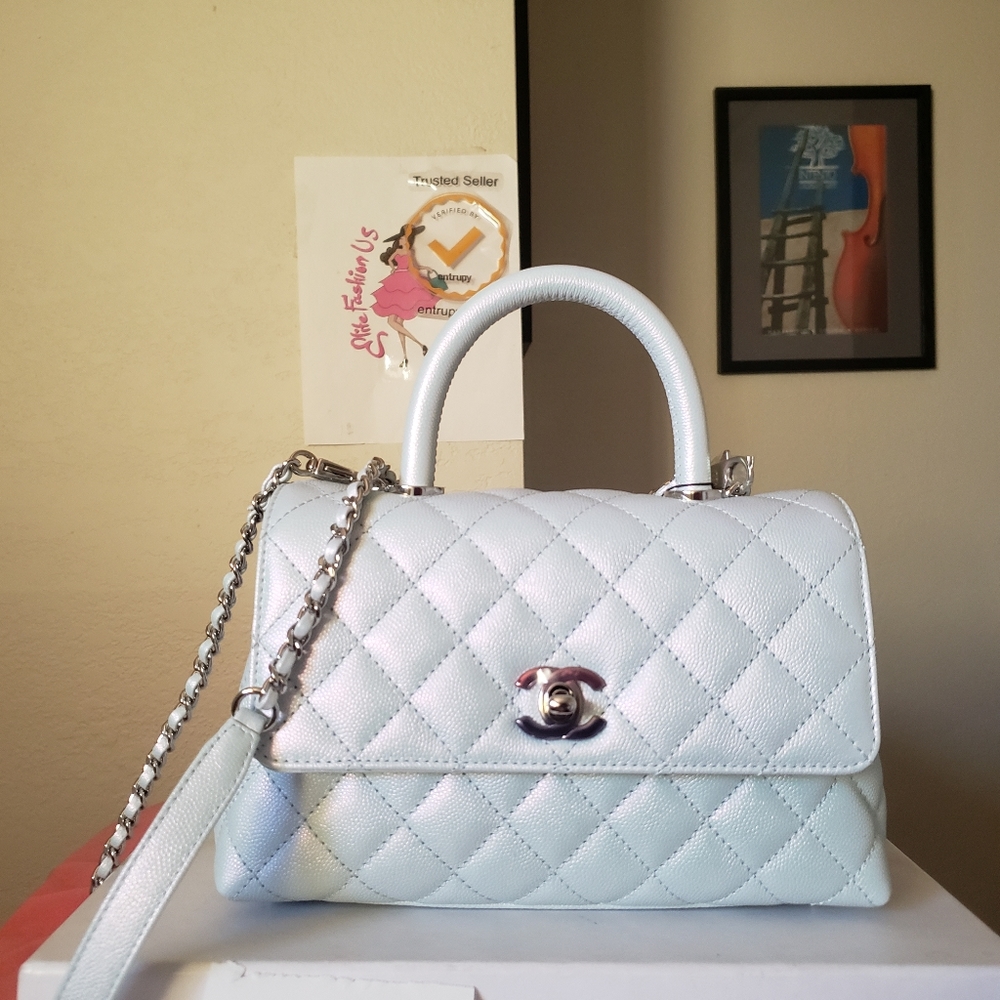 Chanel coco handle mini irridescent blue caviar bag - Picture 13 of 14